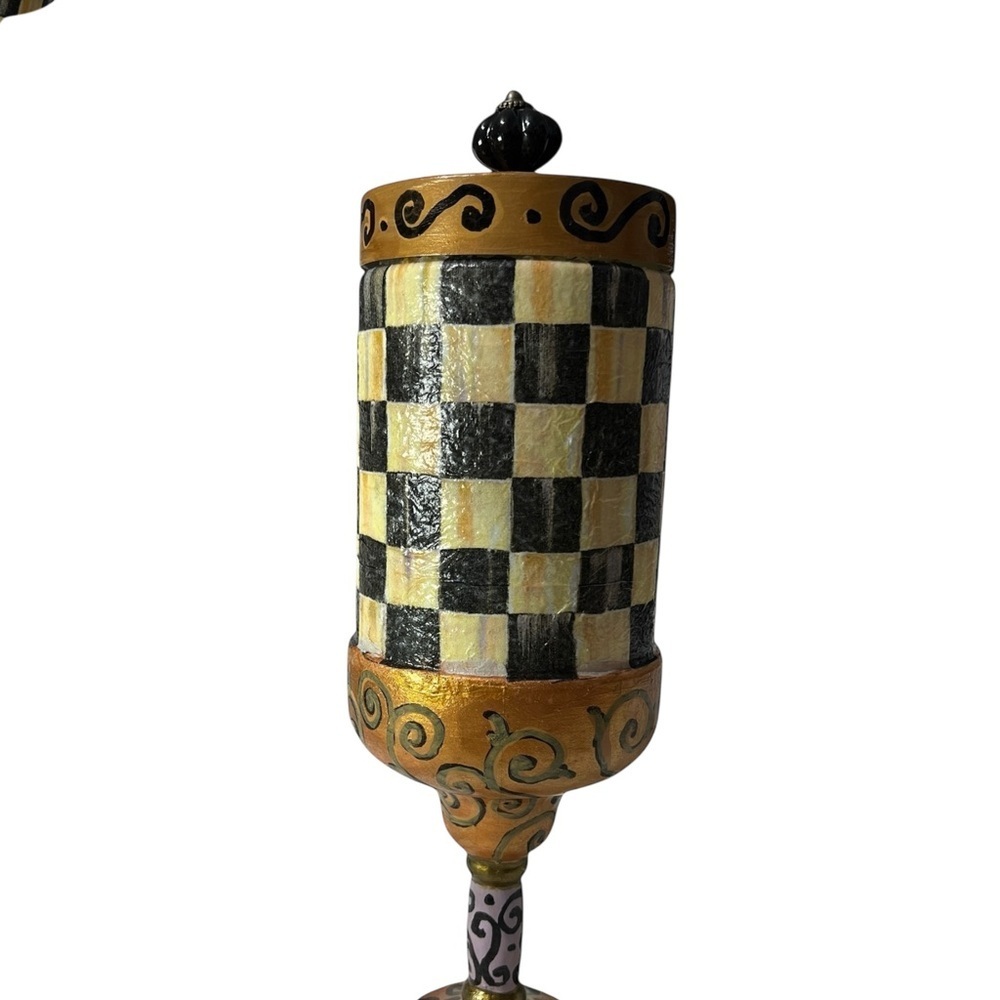 Elegant Checkered Mackenzie Child inspired Jar with Lid, Gold Accents☑️ - Picture 3 of 7